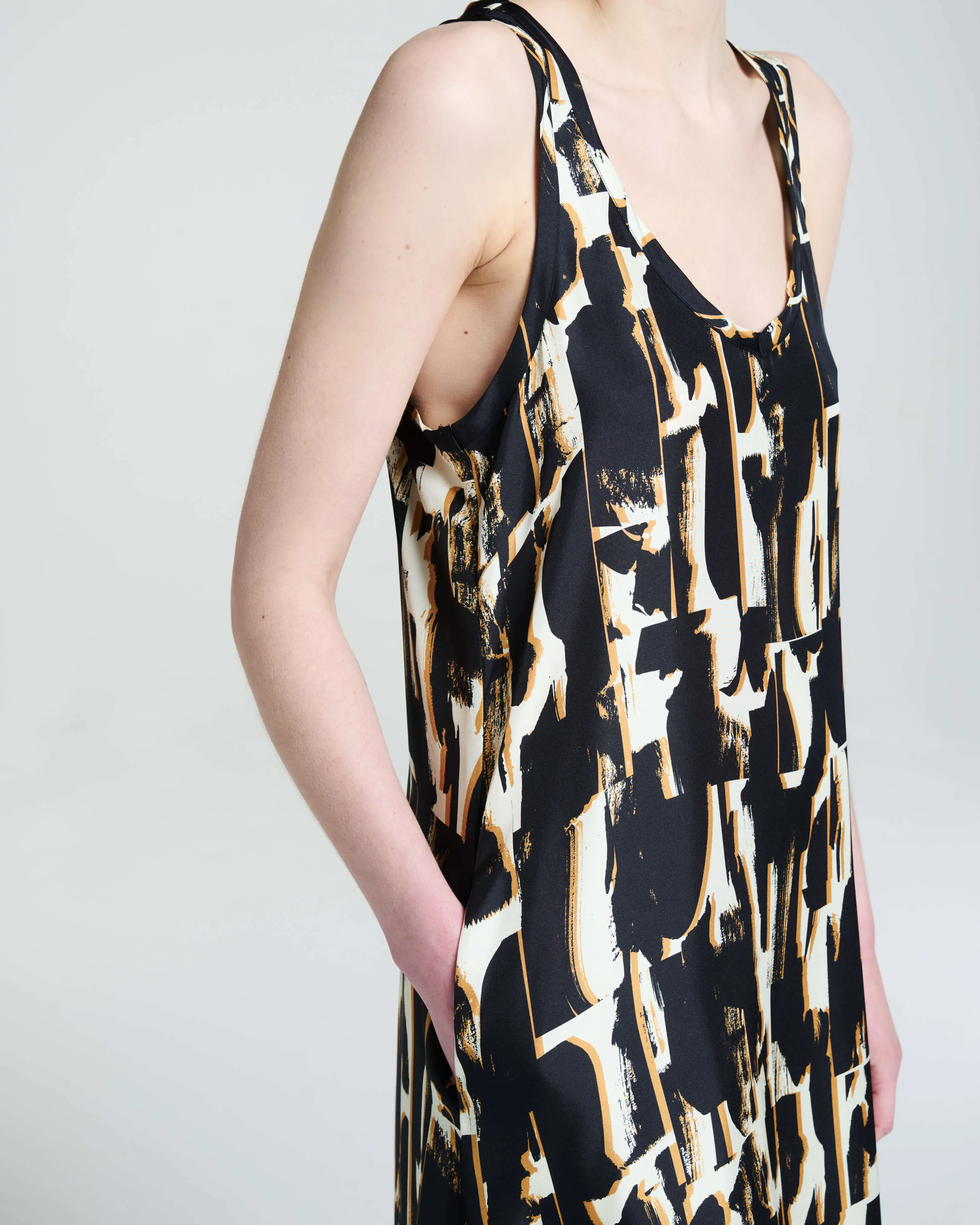 Allie Dress Brush Stroke Noir Silk Twill