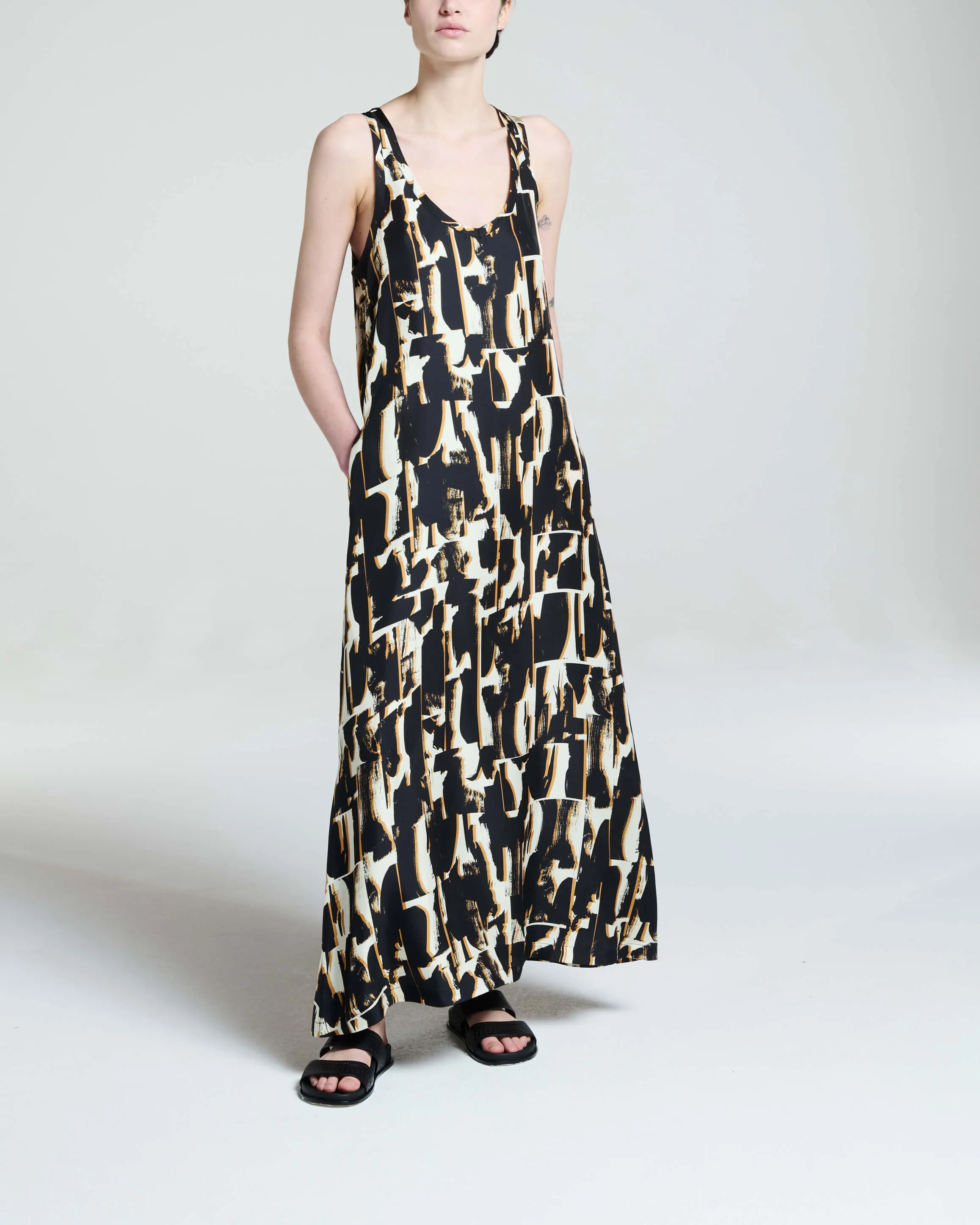 Allie Dress Brush Stroke Noir Silk Twill