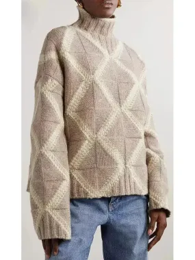 Argyle Intarsia-Knit Cashmere Turtleneck Sweater