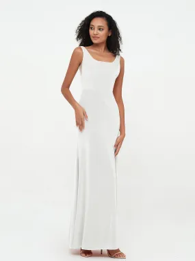 Bateau Neck Mermaid Long Velvet Dresses Ivory