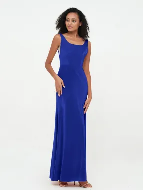 Bateau Neck Mermaid Long Velvet Dresses Royal Blue