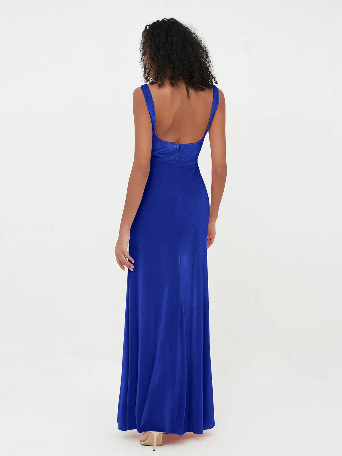 Bateau Neck Mermaid Long Velvet Dresses Royal Blue