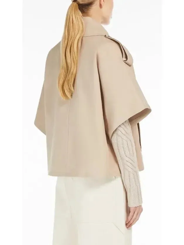 Beige Short-Sleeve Trench Jacket with Buckled Leather Belt Tab