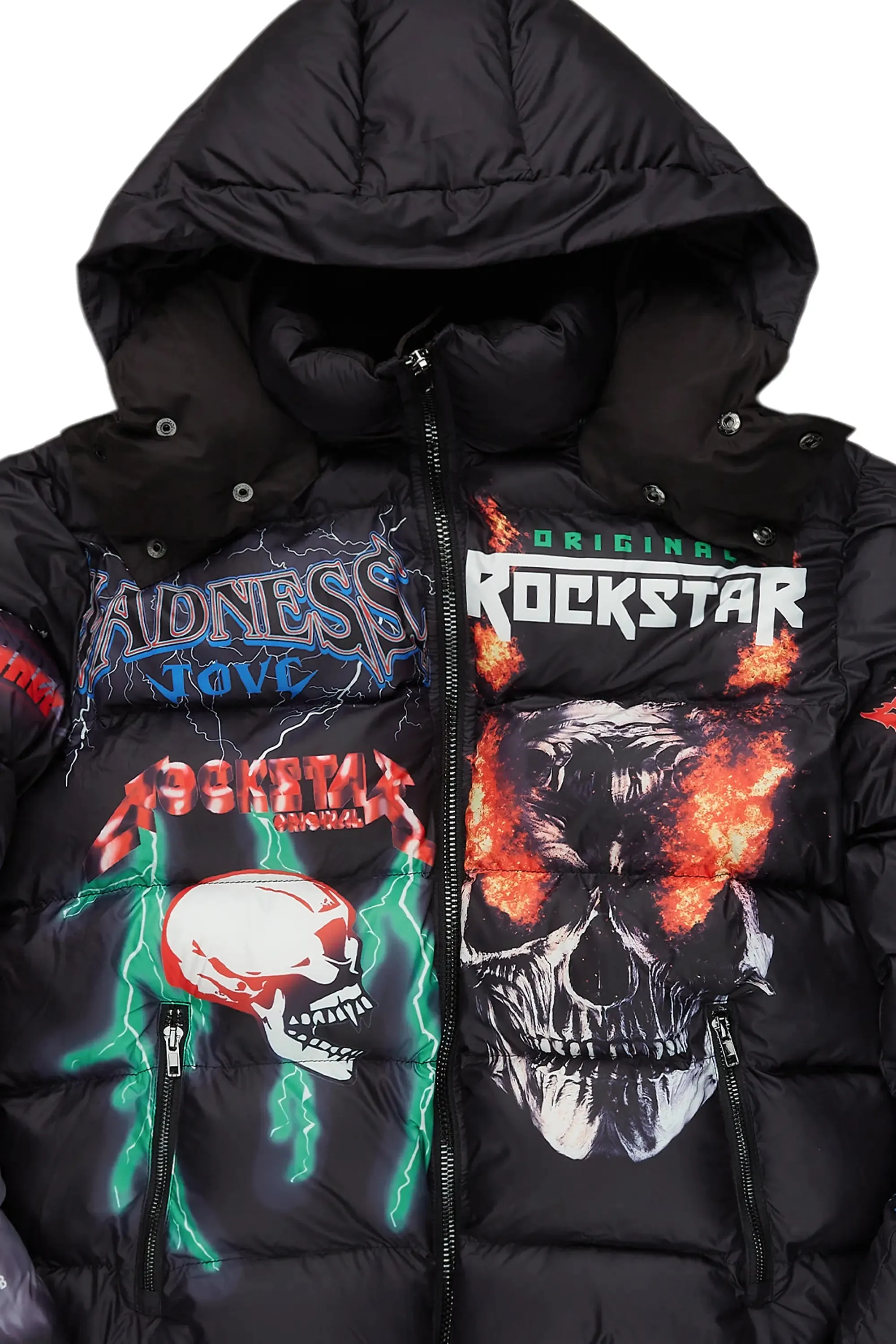 Black Nash Graphic Print Puffer Jacket