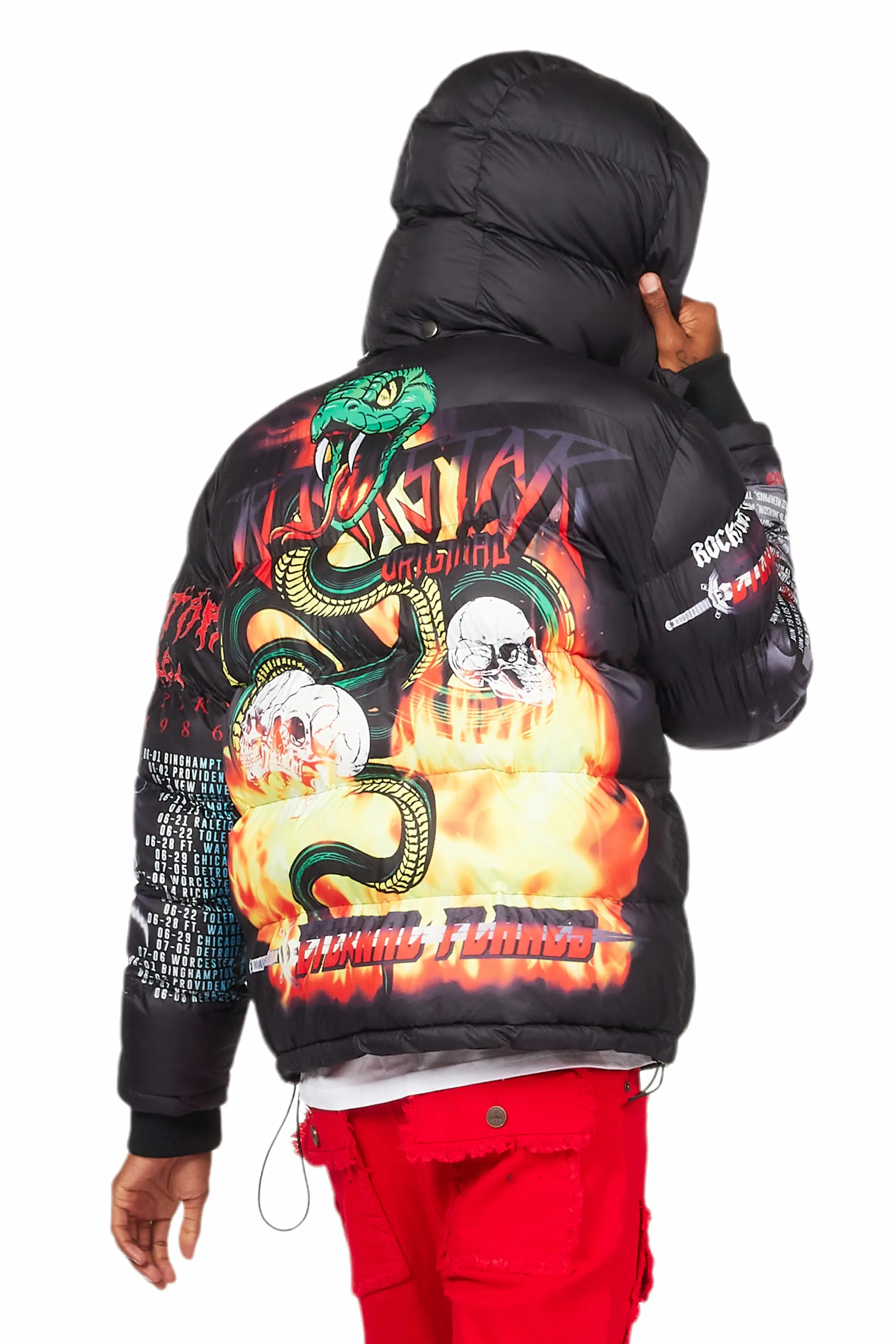 Black Nash Graphic Print Puffer Jacket