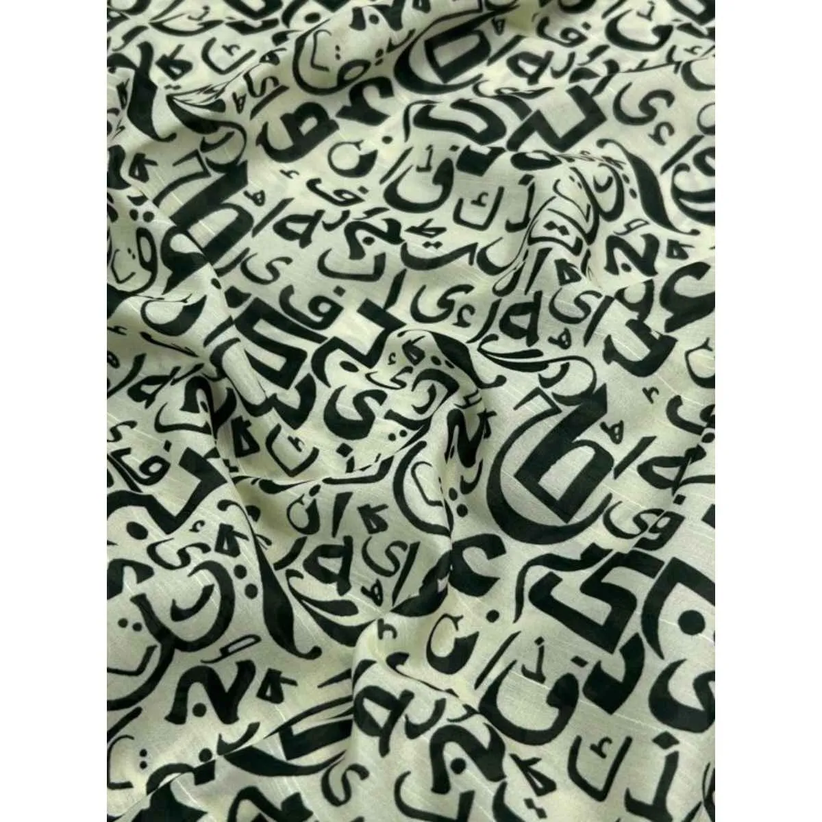 Black On White Digital Print Calligraphy Pattern Silk Fabric