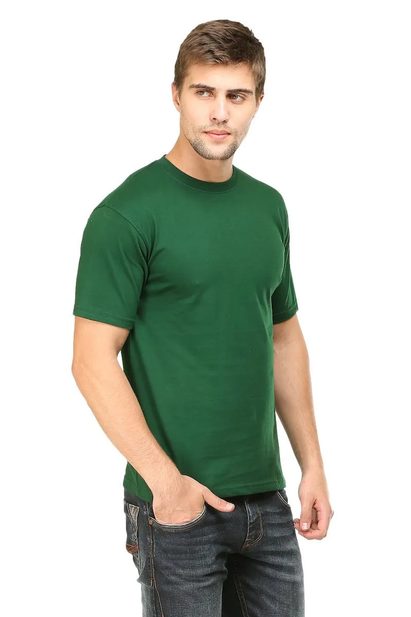 Bottle Green Plain Round Neck T-Shirt