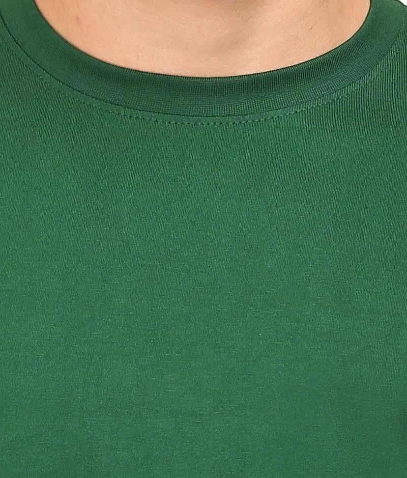 Bottle Green Plain Round Neck T-Shirt