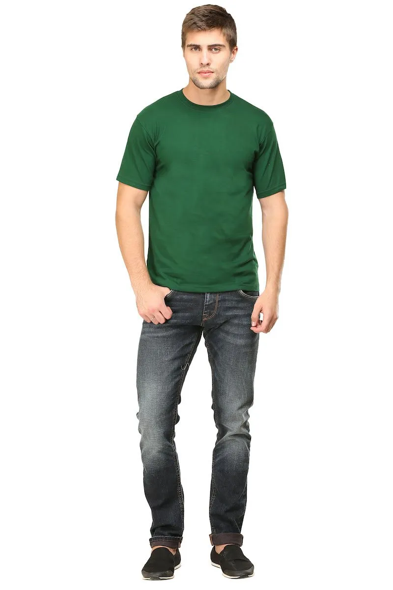 Bottle Green Plain Round Neck T-Shirt