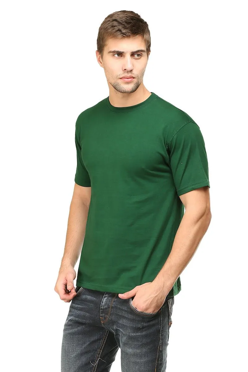 Bottle Green Plain Round Neck T-Shirt