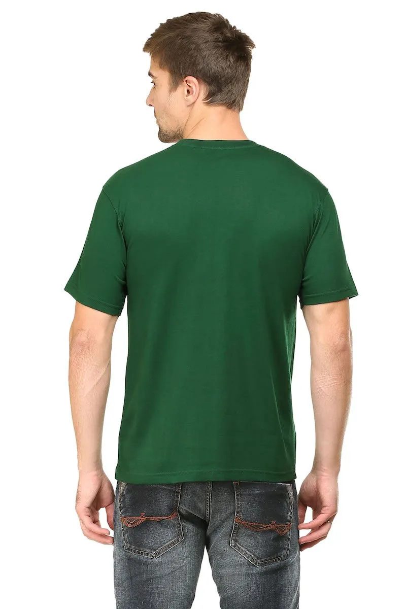 Bottle Green Plain Round Neck T-Shirt