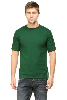 Bottle Green Plain Round Neck T-Shirt