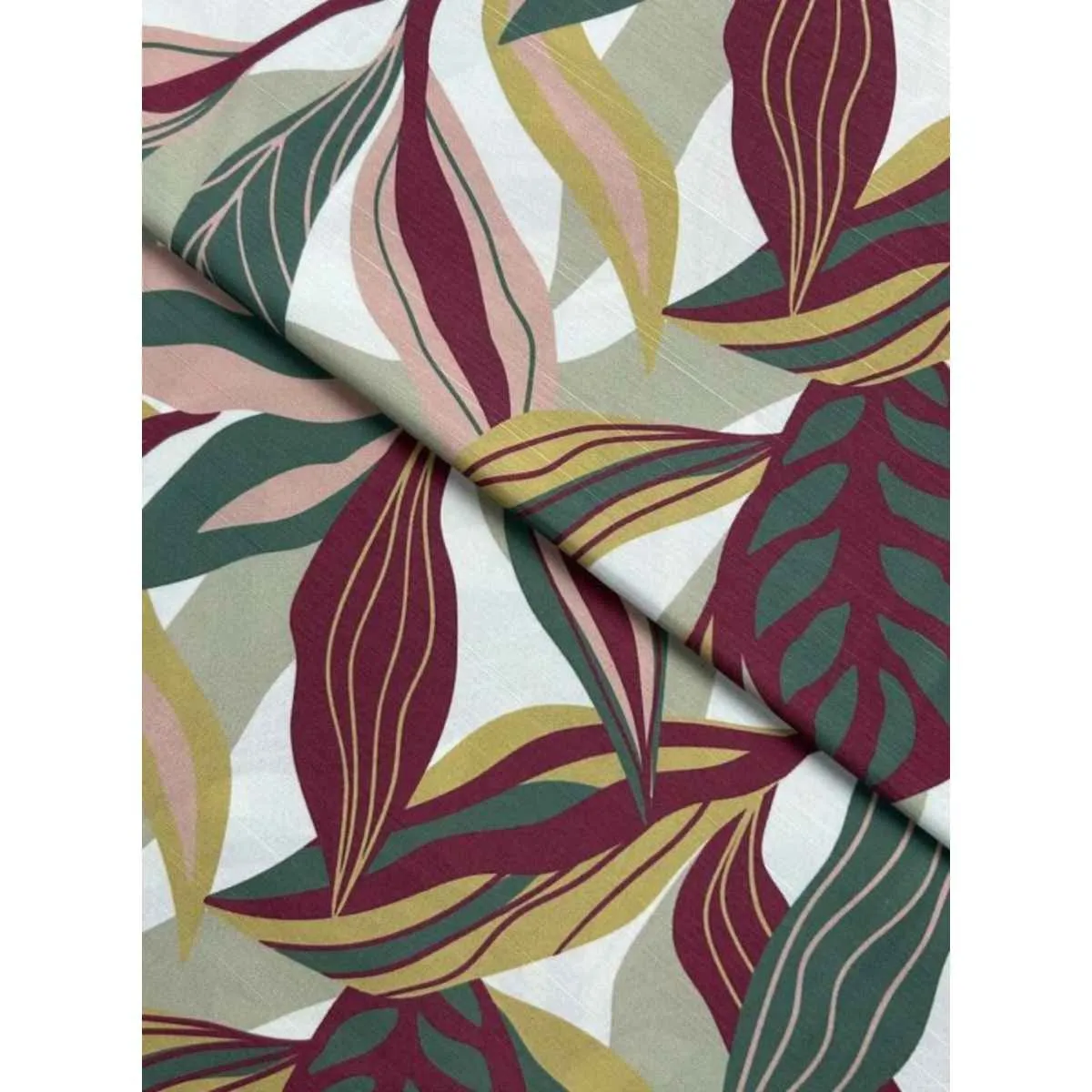 Burgundy Green Printed Raw Silk Fabric