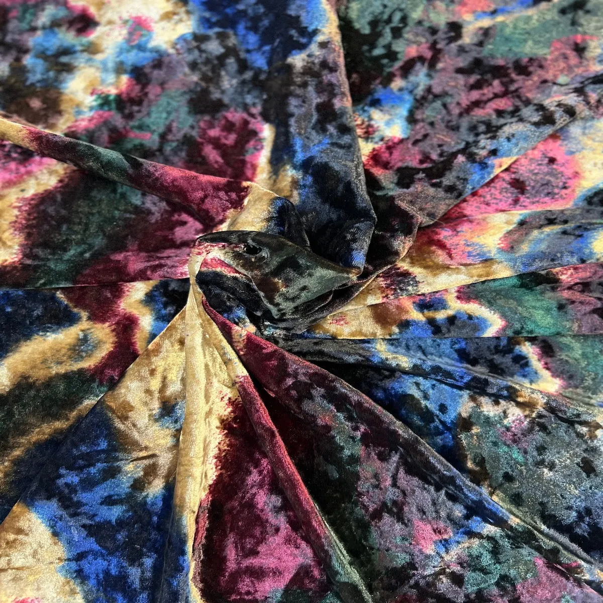 Burgundy Multicolor Acid Tie Dye Stretch Velvet Fabric