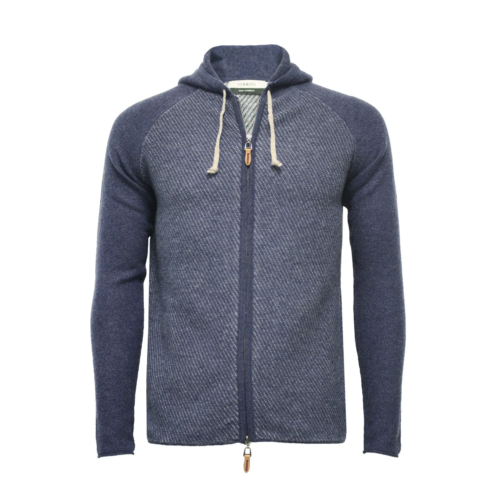 Cashmere Hooded Zipper Sweater in Diagonal Stitch