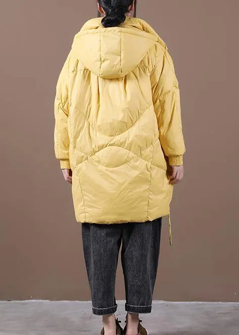 Casual yellow down jacket woman Loose-fitting Winter parka hooded Batwing Sleeve Casual coats