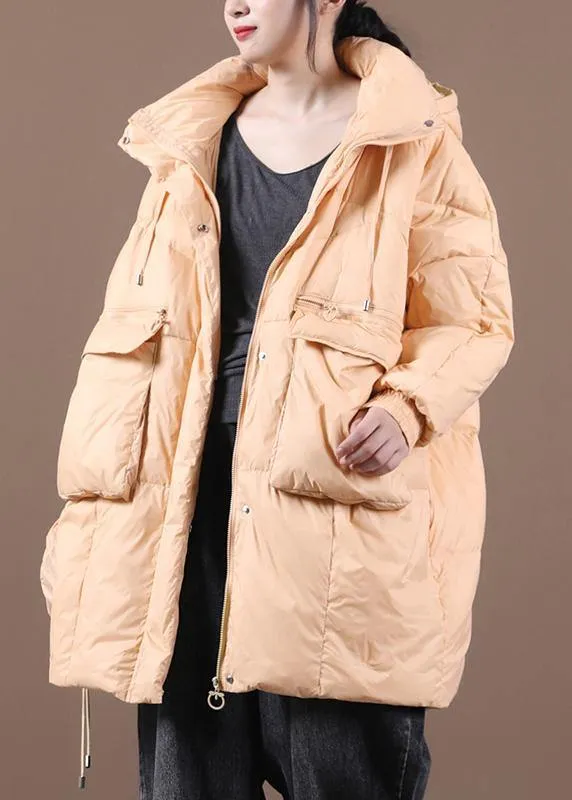 Casual yellow down jacket woman Loose-fitting Winter parka hooded Batwing Sleeve Casual coats