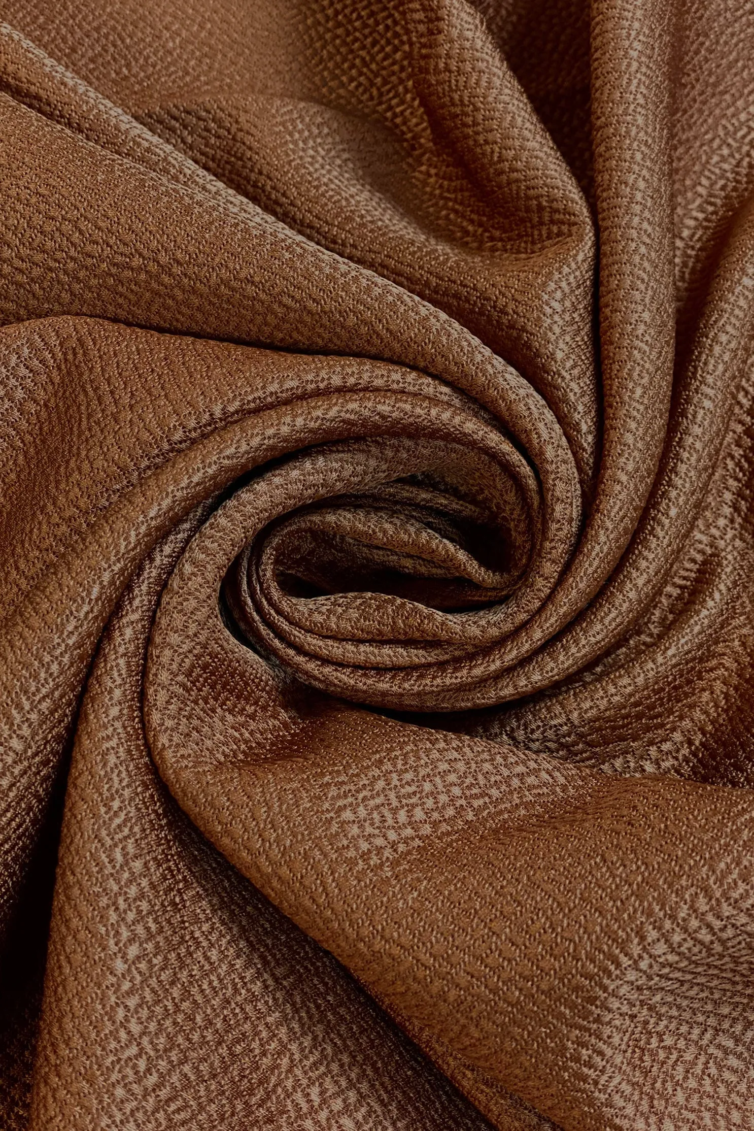 Cognac Brown Silk & Wool Hammered Satin