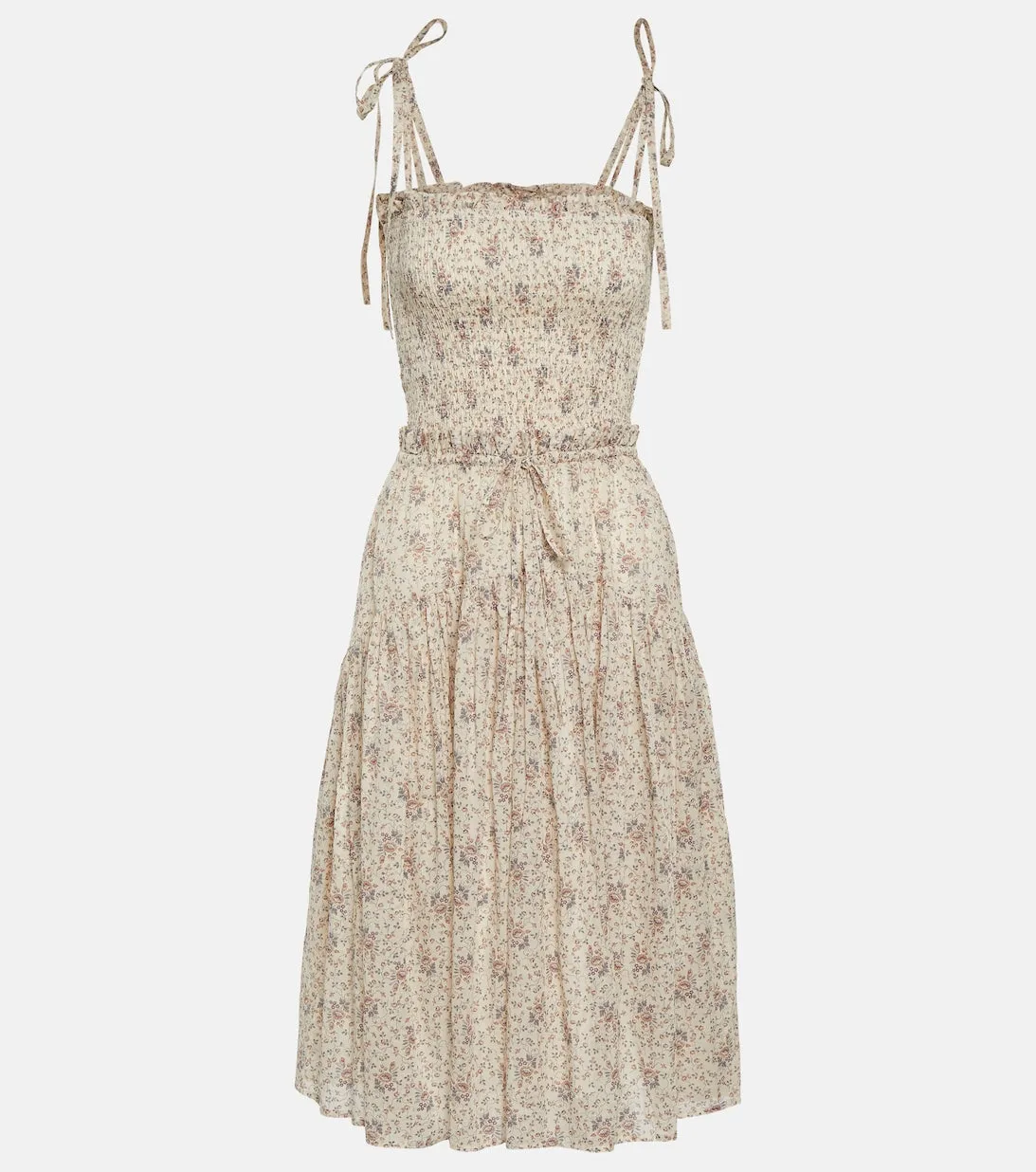 Cotton midi dress with floral print POLO RALPH LAUREN, neutral