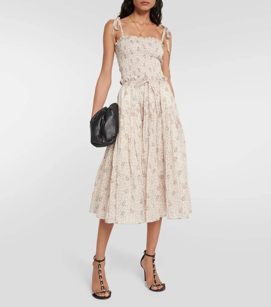 Cotton midi dress with floral print POLO RALPH LAUREN, neutral