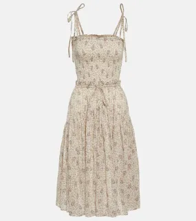 Cotton midi dress with floral print POLO RALPH LAUREN, neutral