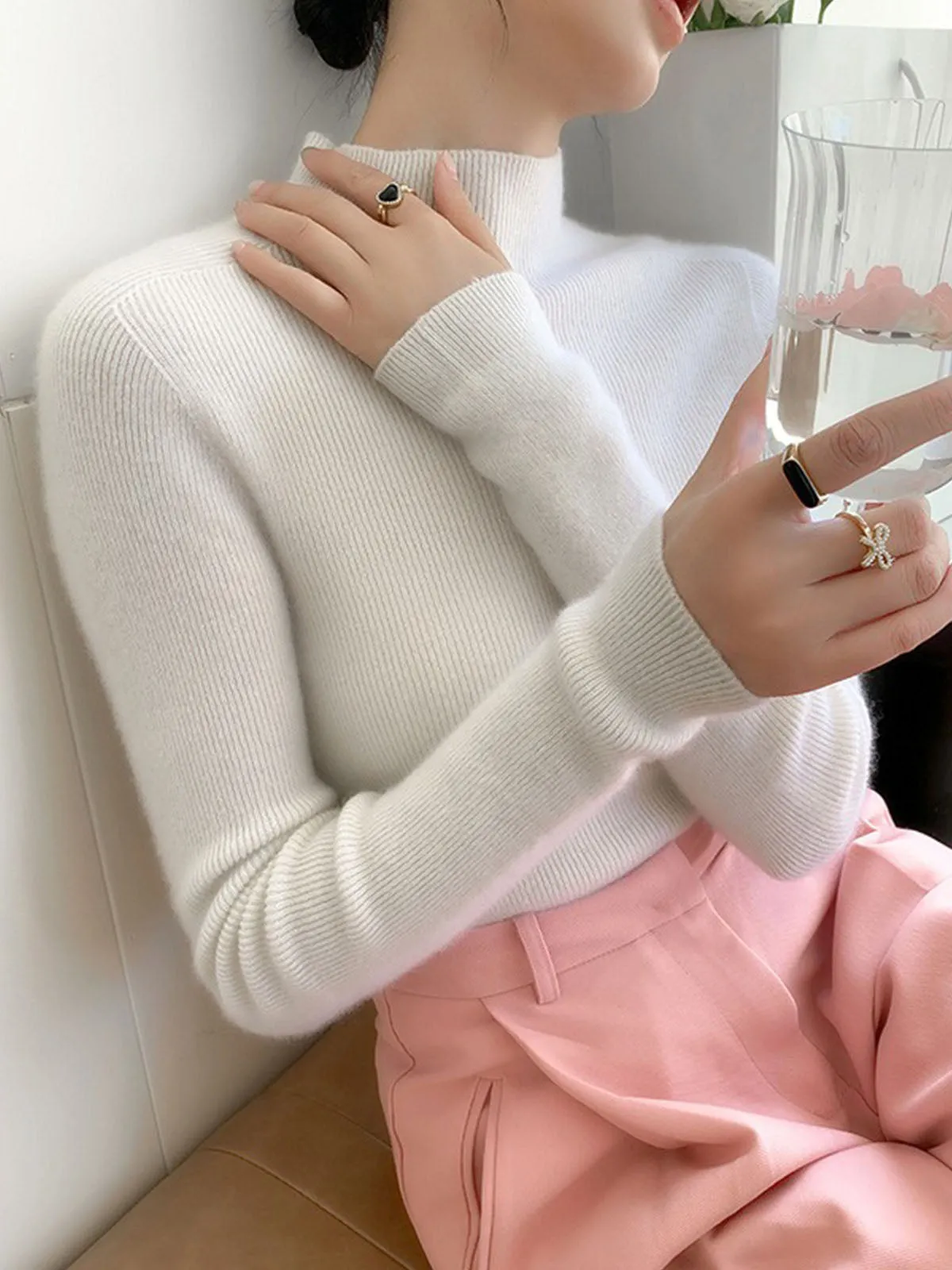 Cozy Seamless Turtleneck Thick Alashan Cashmere Sweater