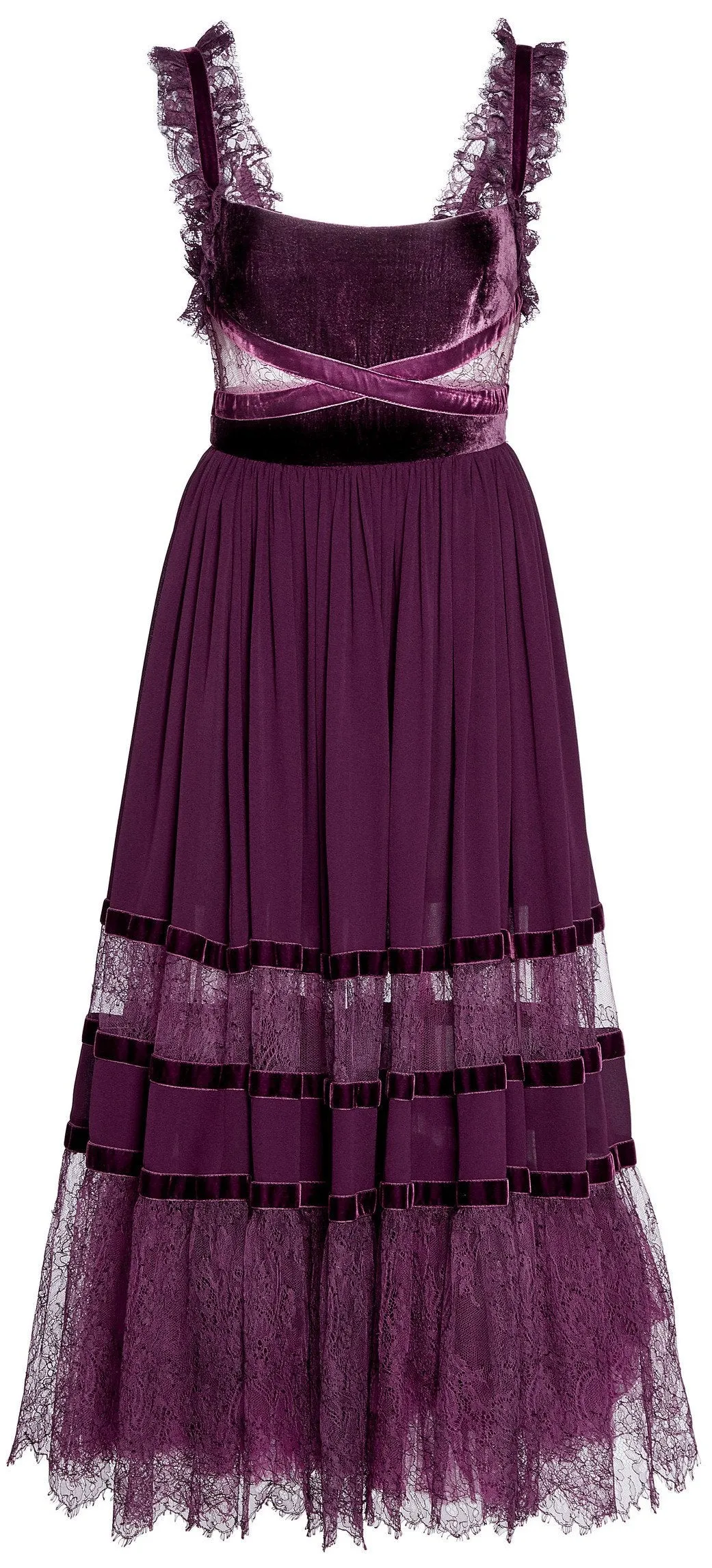 Crepe & Velvet Midi Dress, Purple