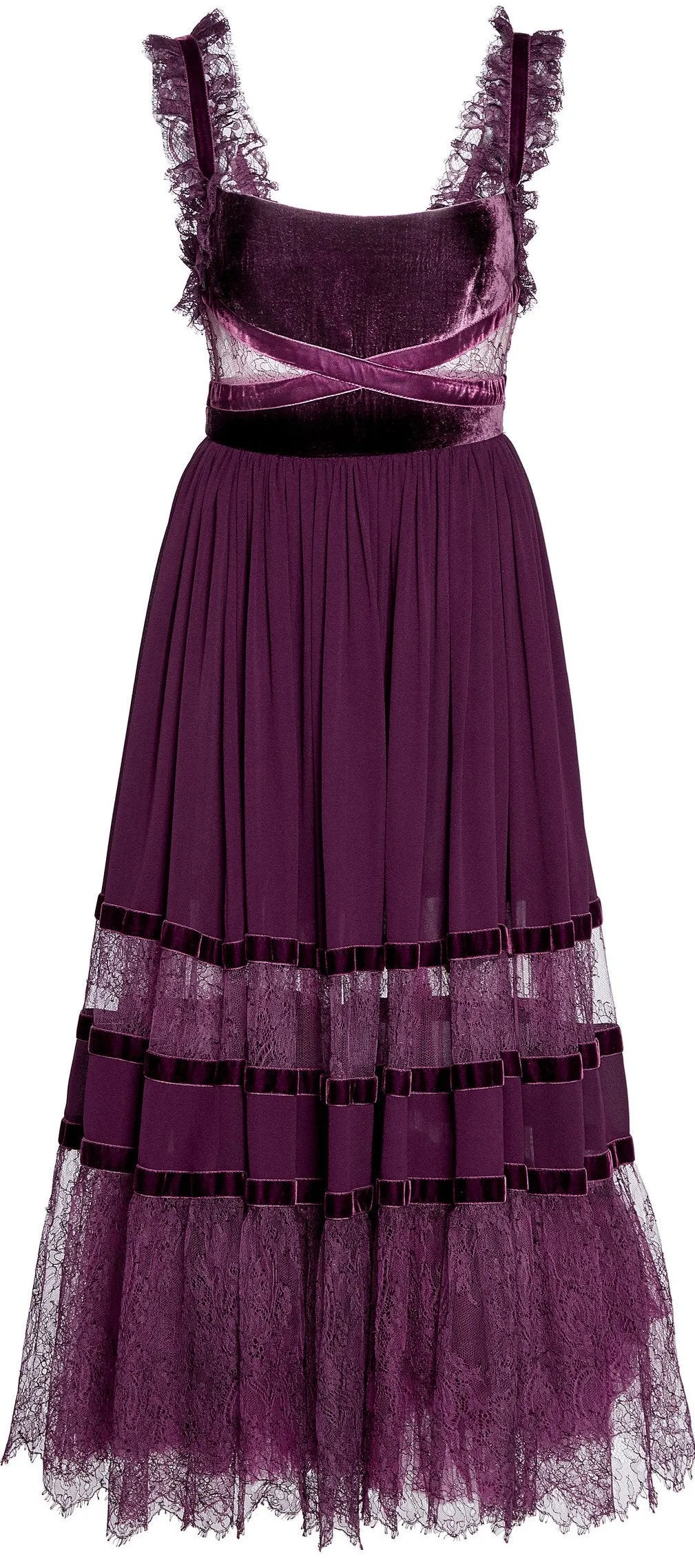 Crepe & Velvet Midi Dress, Purple