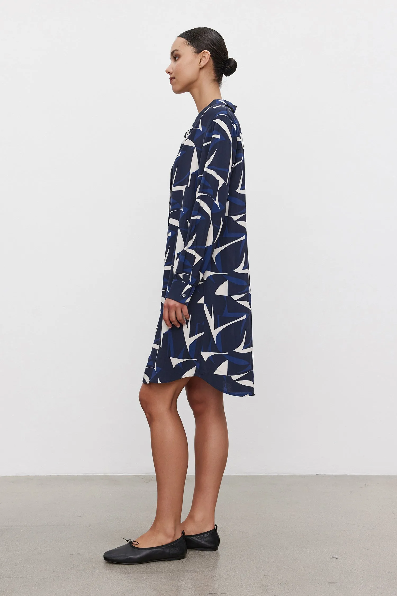 DACEY PRINTED ROYAL CREPE LONG SLEEVE DRESS