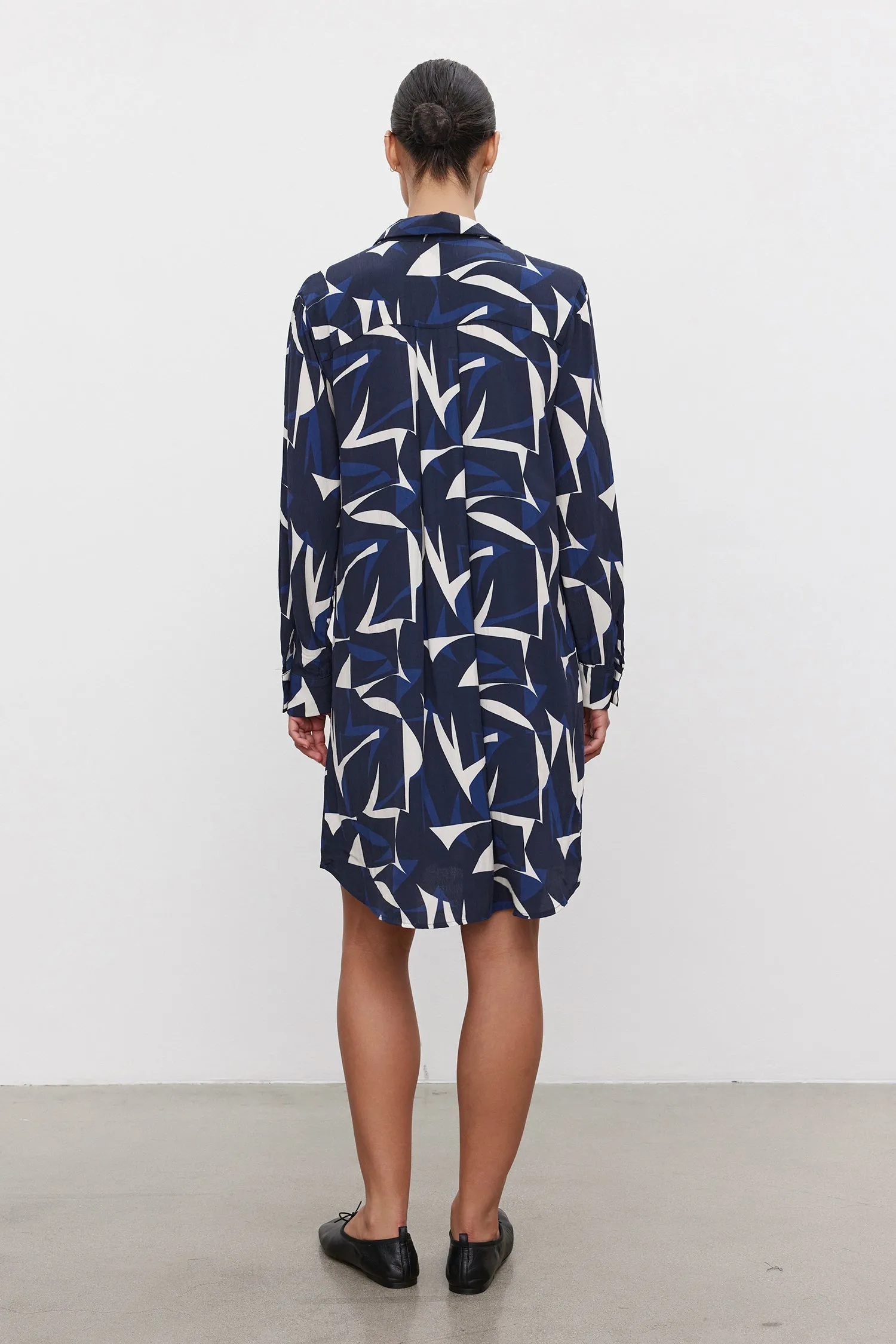 DACEY PRINTED ROYAL CREPE LONG SLEEVE DRESS