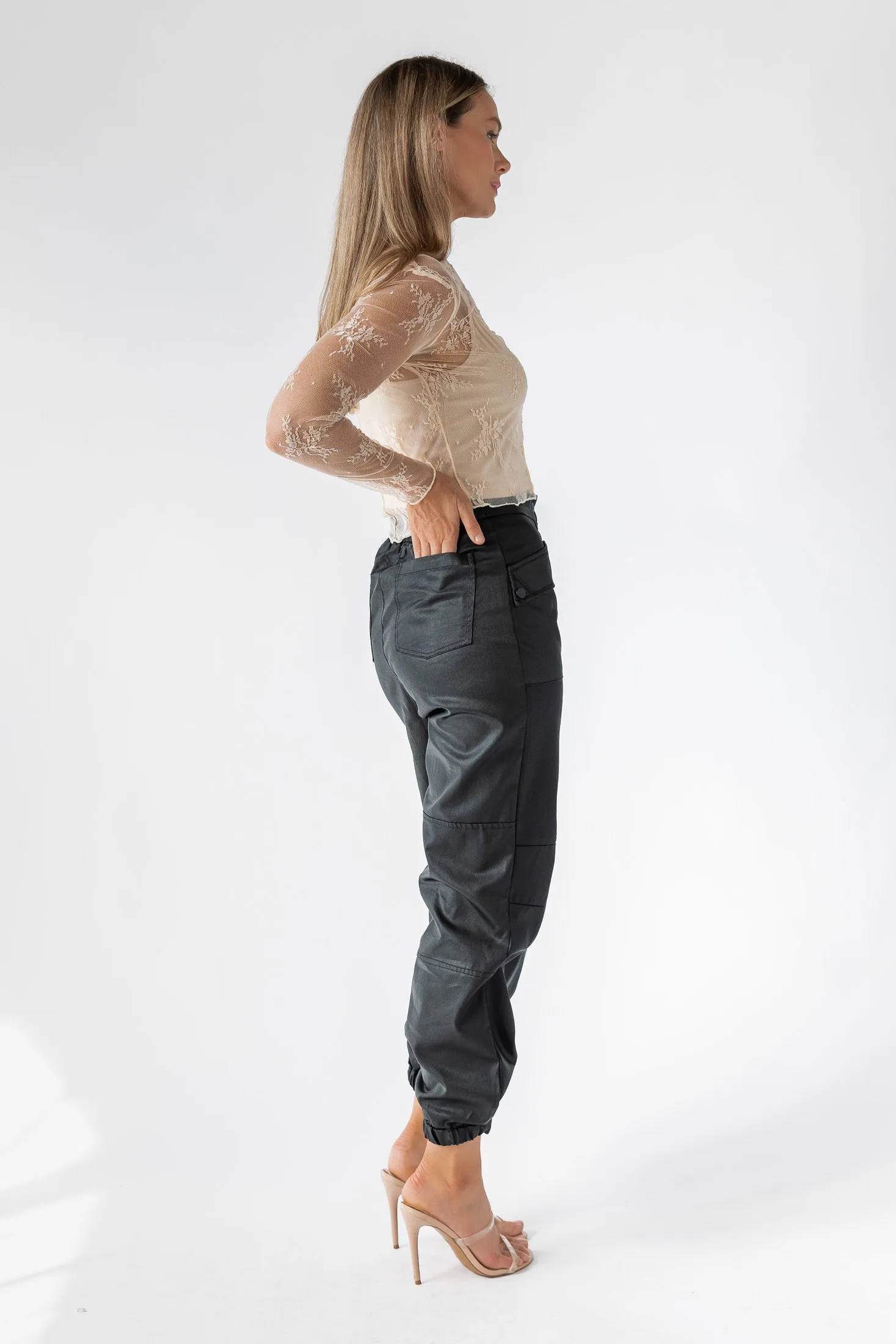 Dane Black Coated Cargo Pants - Final Sale