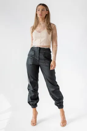 Dane Black Coated Cargo Pants - Final Sale