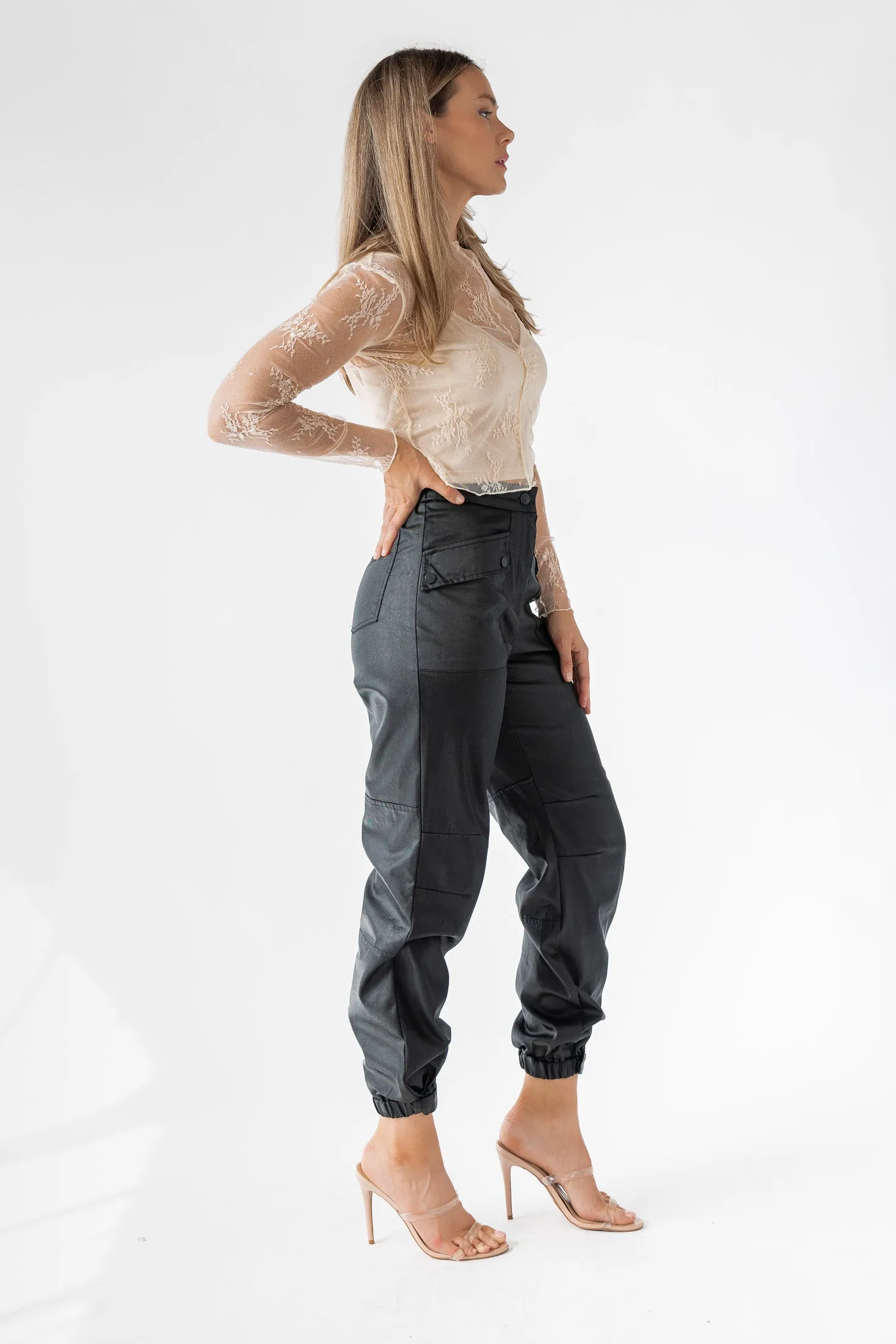 Dane Black Coated Cargo Pants - Final Sale