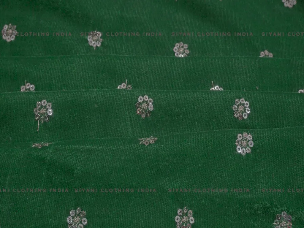 Dark Green Floral Boota Sequins Embroidered Velvet Fabric