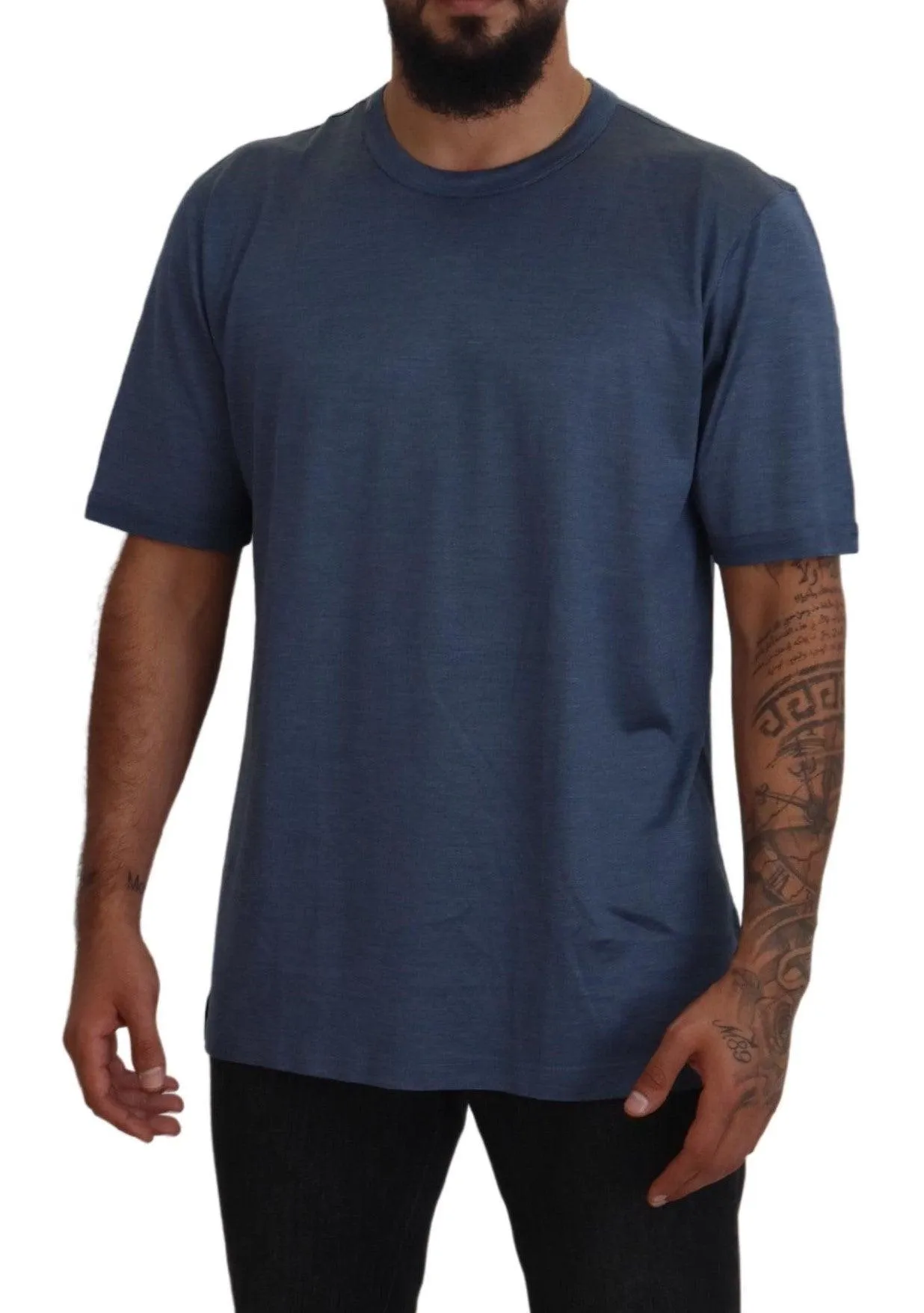 Dolce & Gabbana Blue Silk Men Short Sleeve Tops T-shirt