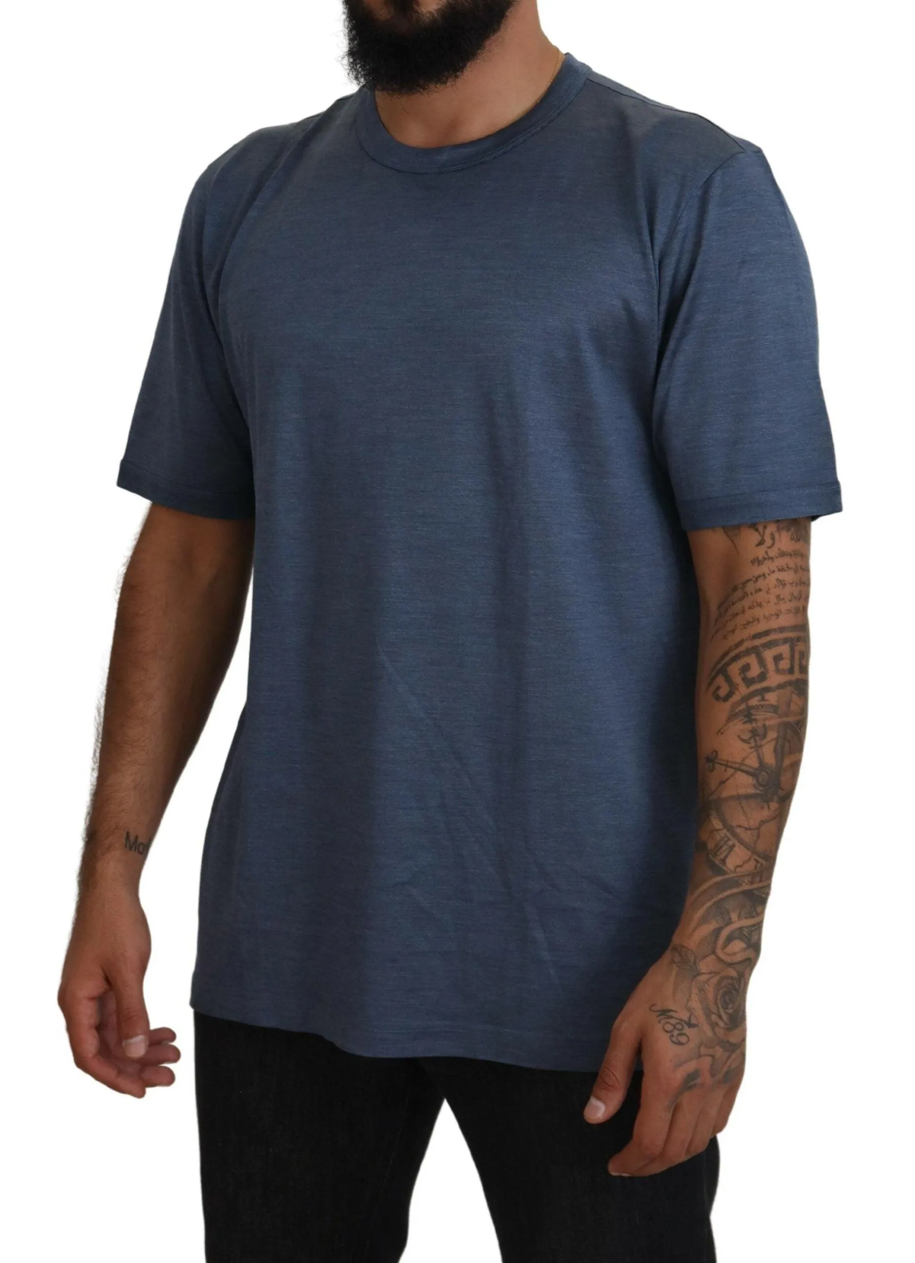 Dolce & Gabbana Blue Silk Men Short Sleeve Tops T-shirt