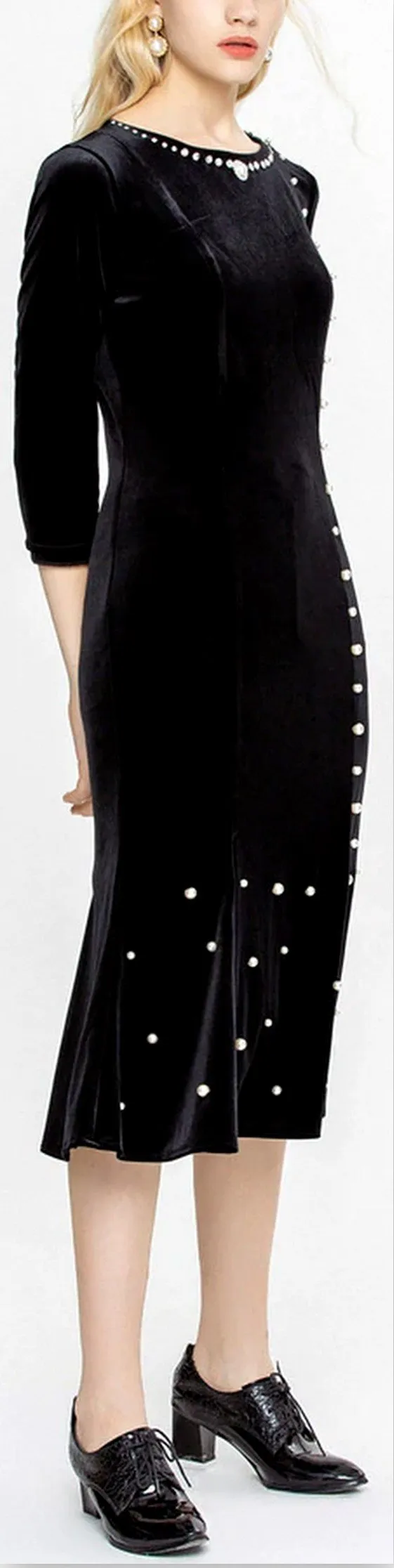 Embellished Black Velvet Dress