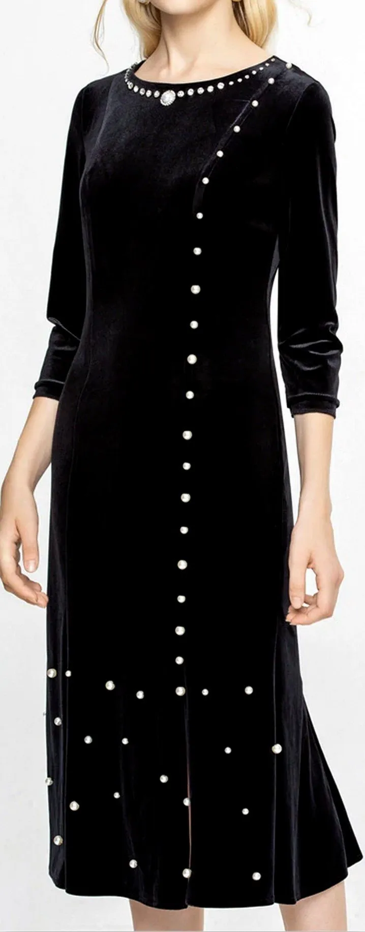 Embellished Black Velvet Dress