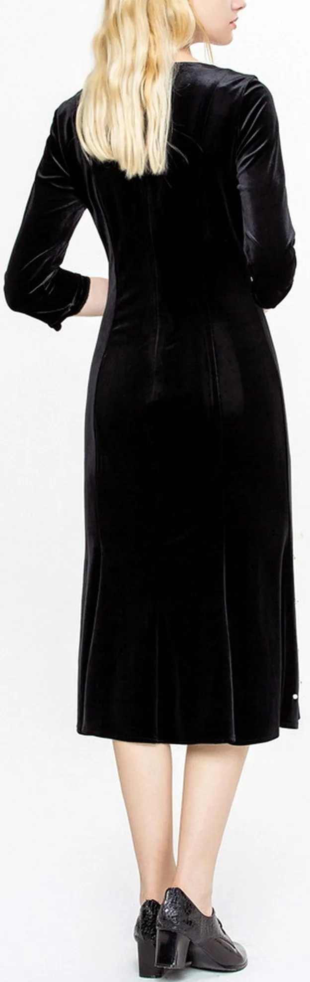 Embellished Black Velvet Dress