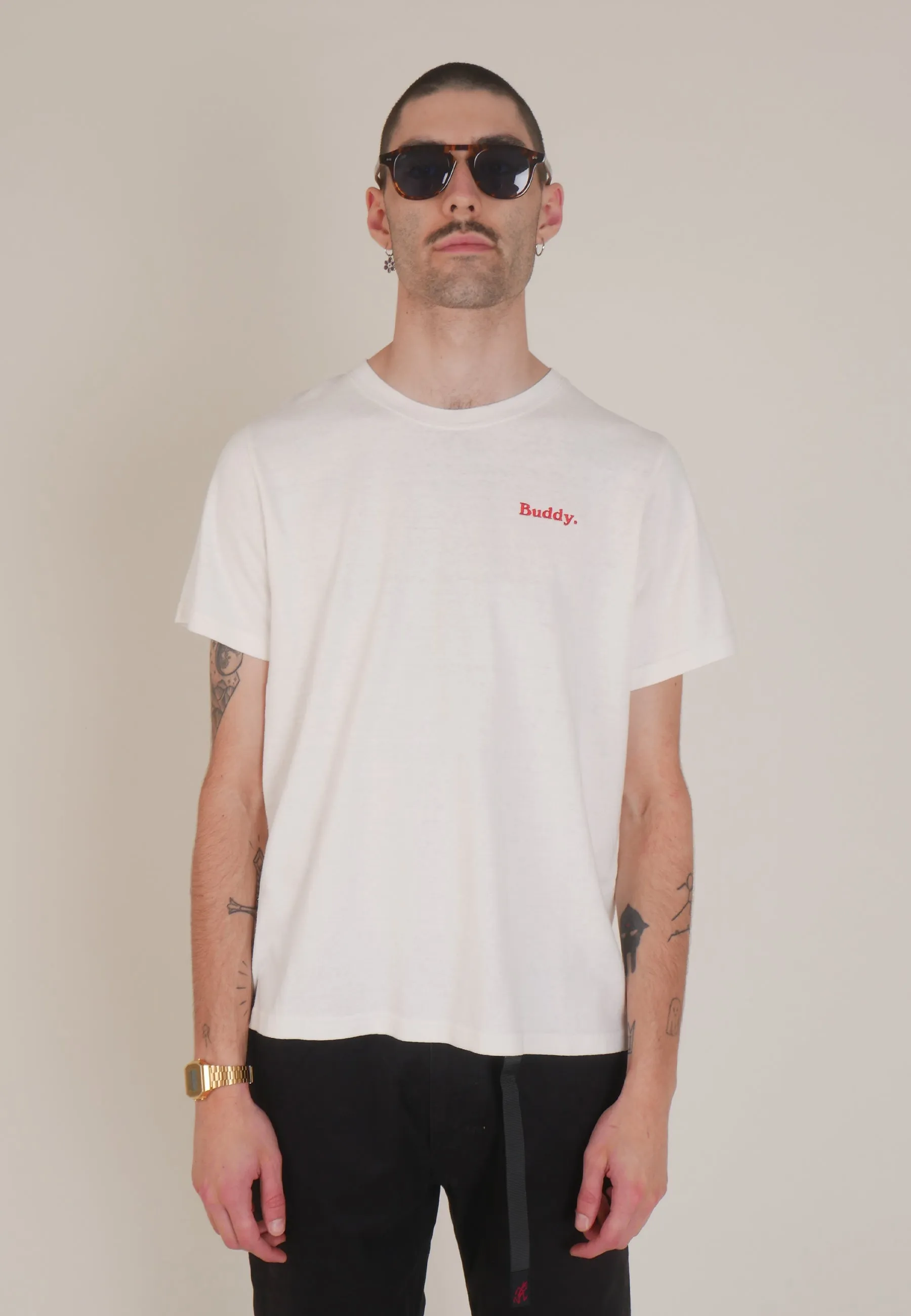 Embroidered Classic Hemp T-Shirt - white/red