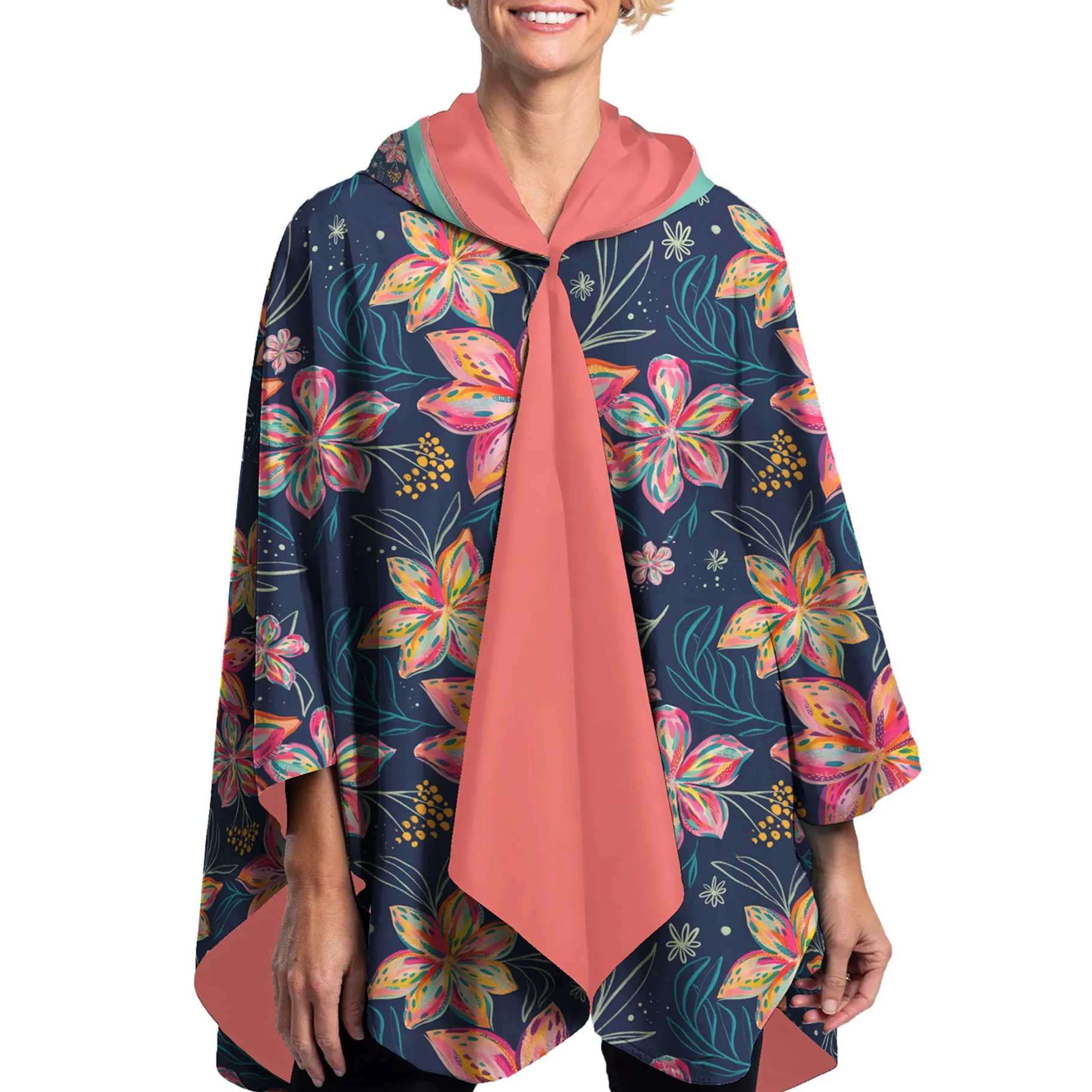 EttaVee Bold Flowers Womens Rain Cape - Rainproof Breathable Rain Poncho