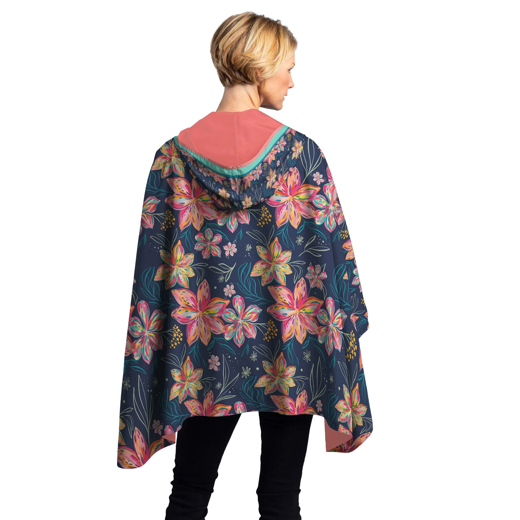 EttaVee Bold Flowers Womens Rain Cape - Rainproof Breathable Rain Poncho