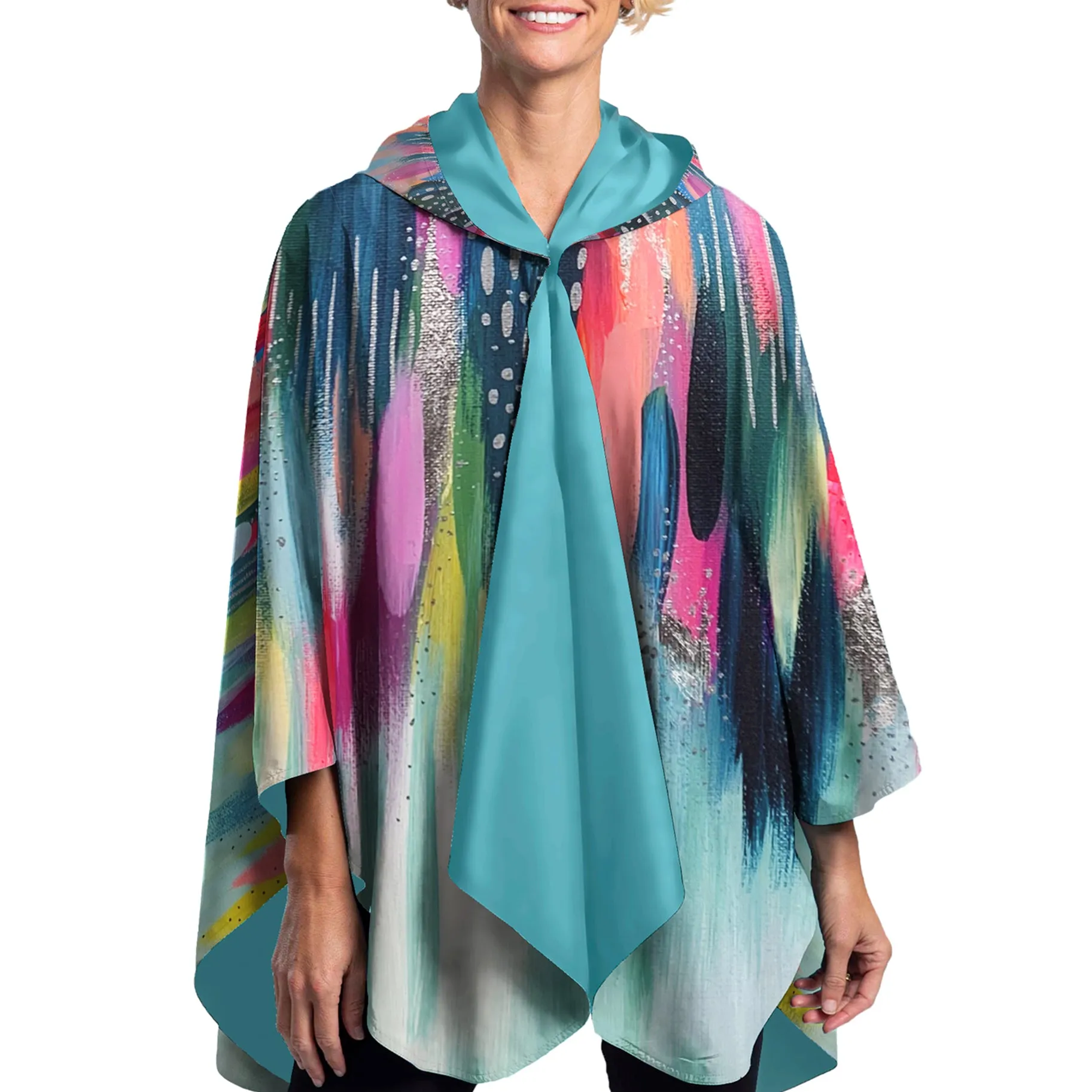 EttaVee Brush Strokes 103 Womens Rain Cape - Rainproof Breathable Rain Poncho