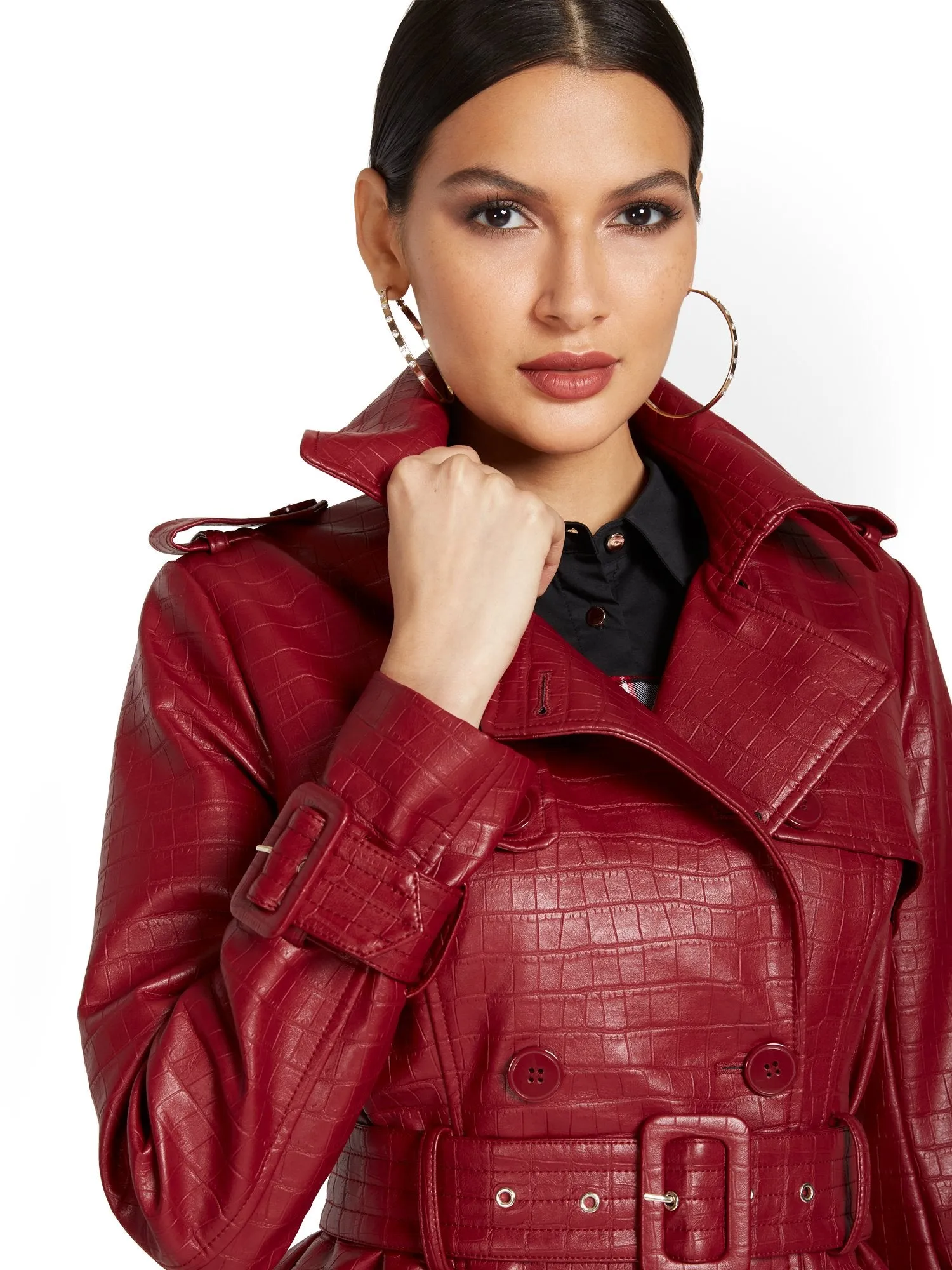 Faux-Leather Snakeskin Trenchcoat