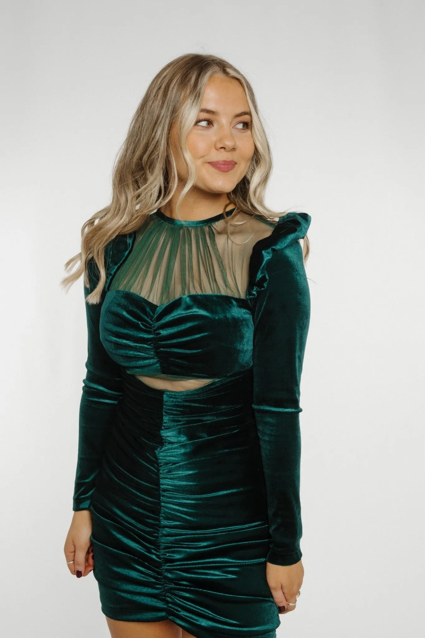 Florence Velvet Ruched Dress In Green