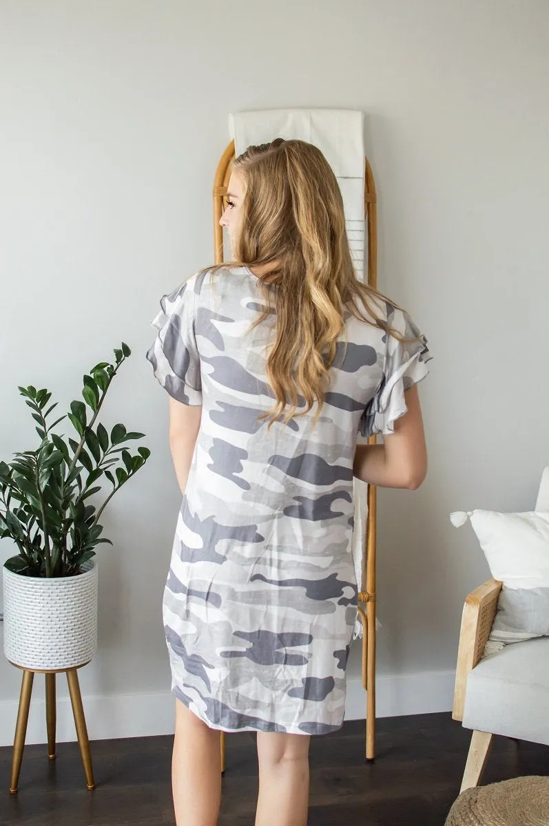 Flutter Sleeve Dress | Neutral Camo