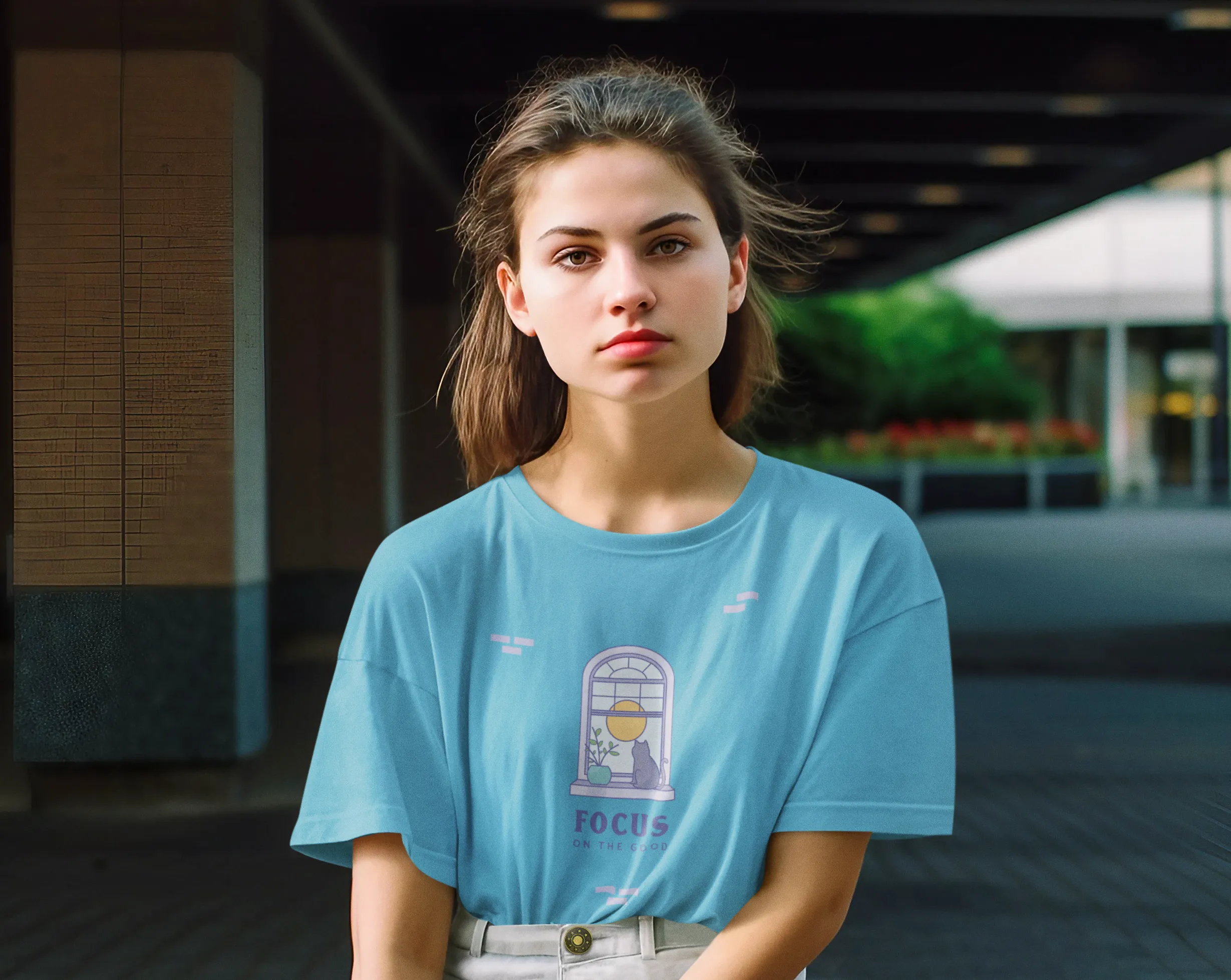 Focus On The Good Printed Sky Blue Unisex T-Shirt