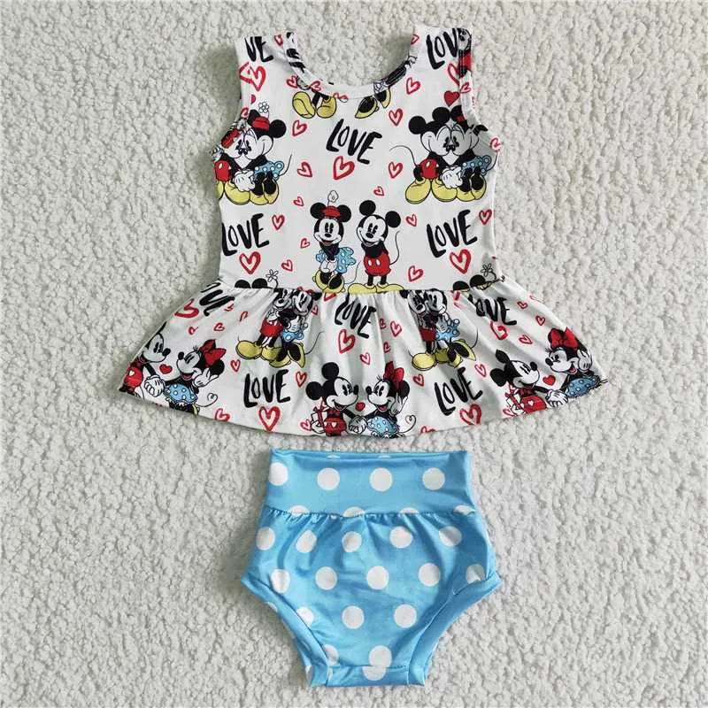 girls cartoon tops bummies set GBO0011