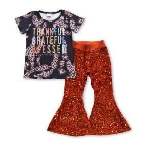 girls thankful tops sequin pants sets GSPO0705