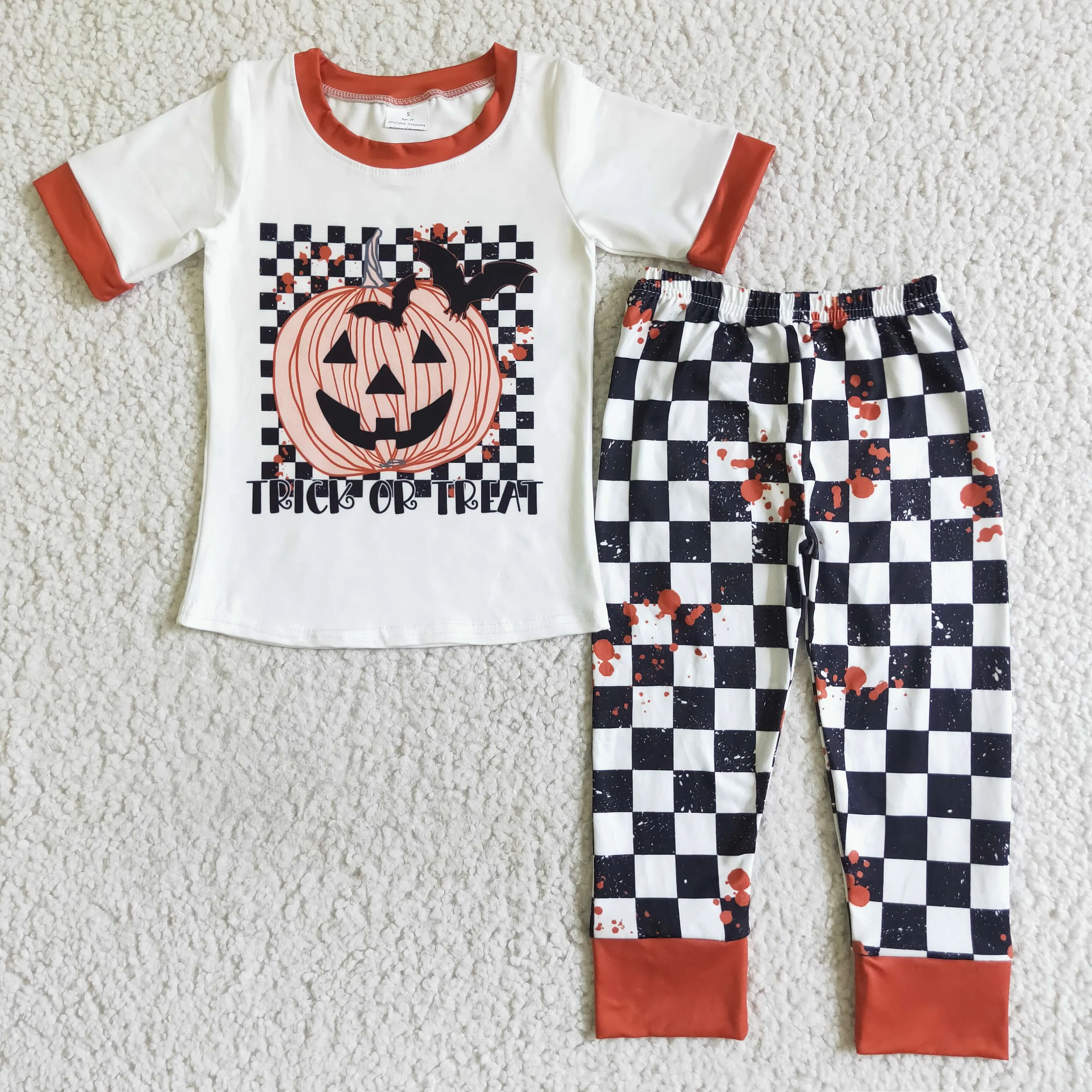 Halloween Pumpkin Tops plaid bottoms sets BSPO0028